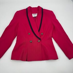 Kasper for ASL Womens Fuchsia Pink Navy Trim Double Breasted Blazer Jacket Sz 4